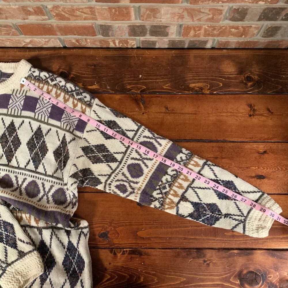 Etchings Medium Cream Purple Crochet Trim Pullover Y2K 90s Grandpa Sweater EUC - Picture 12 of 13